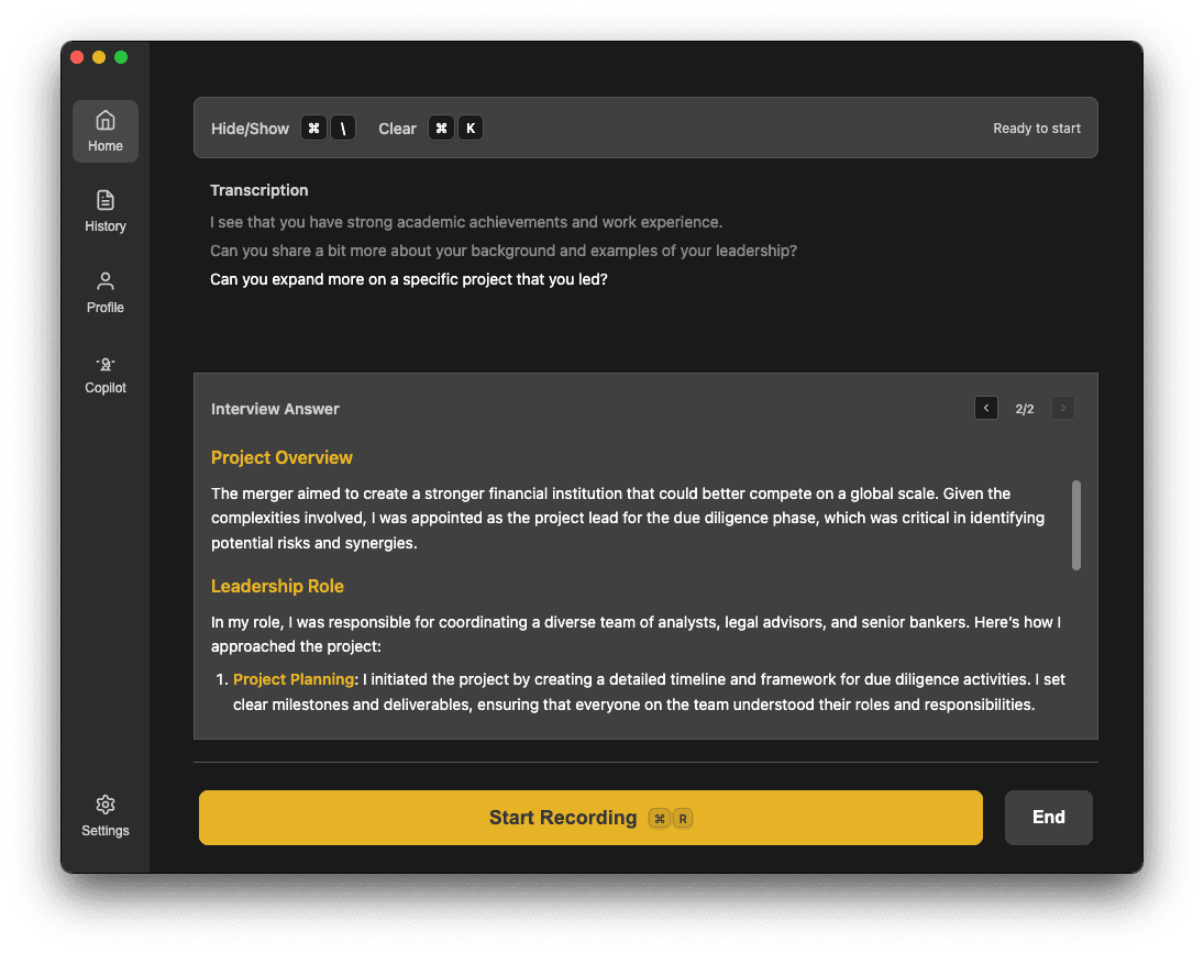 Interview Pilot App Screenshot